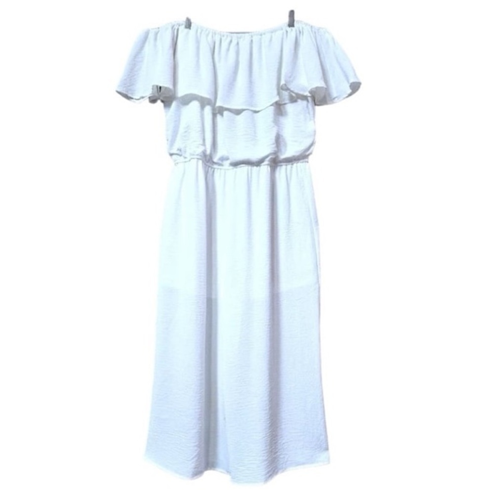 All White ruffle off-shoulder elastic waist one-piece jumpsuit Women’s Size 2XL
